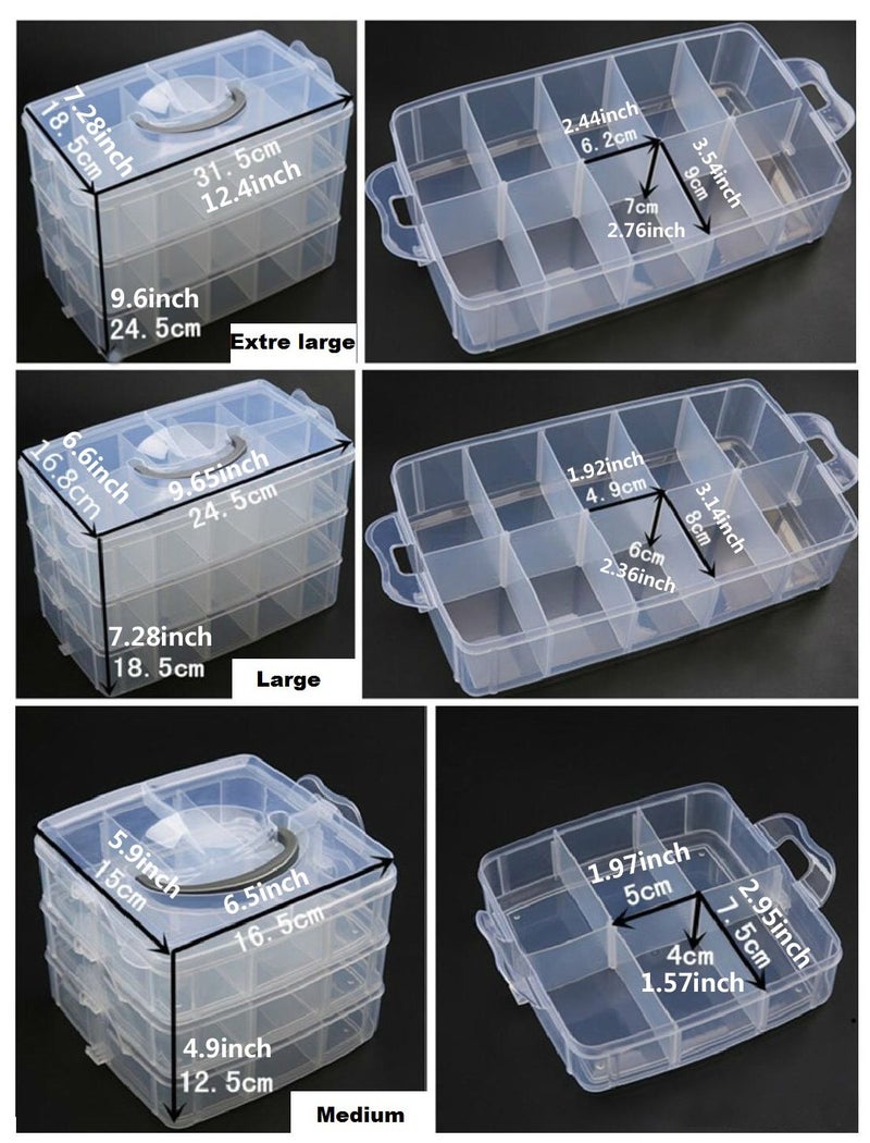 Kamay's Extra Large 3 Tier Stackable Adjustable Compartment Slot Bead Craft Jewellery Tool Storage Organiser Snap-Lock Tray Container, with 30 Compartments, Container Box,White - Image 2